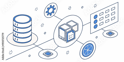 Illustration of interconnected cloud computing and data analytics concepts