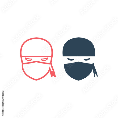 Ninja warrior icons set. Simple serious ninja head logo.