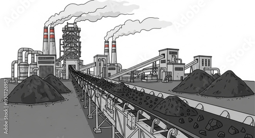 Industrial Coal Mining Facility Illustration.