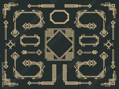 Art Deco Line Border Vector, Modern Arabic Gold Frames, Geometric Decorative Lines, Golden Label Frame, Luxury Design Elements Collection