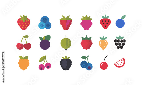 Healthy berry fruits flat icon pack vector collection isolated illustration, easily editable.
