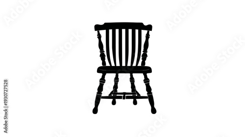 A silhouette of a wooden chair with a high back, four legs, and a sturdy seat