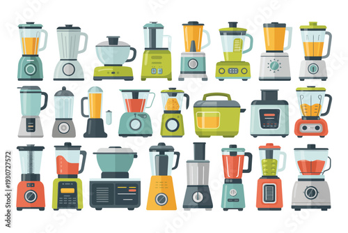 Assorted blender collection in various styles and colors on display.