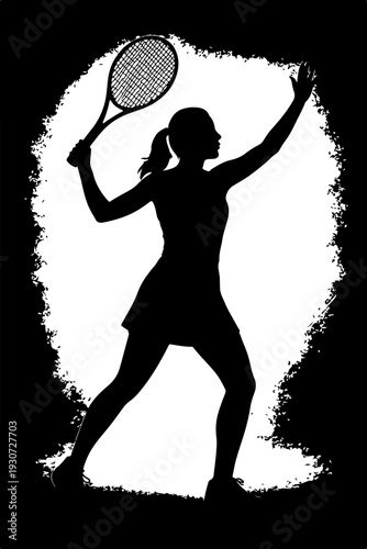 Silhouette of a female tennis player in action with a racket