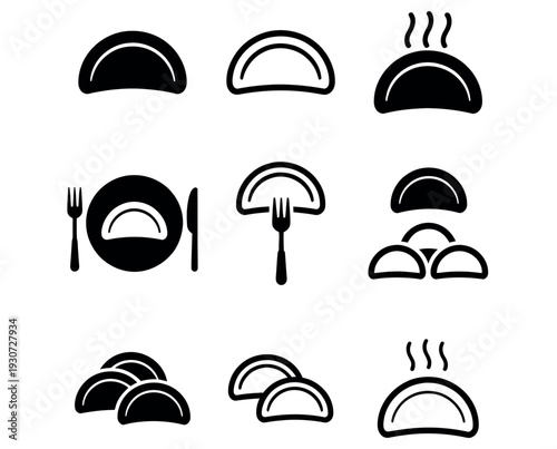 Dumpling and Momo Icon Set with Pierogi Gyoza and Asian Food Symbols Vector Illustration.