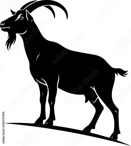 A majestic goat standing on a flat surface with a determined look.
