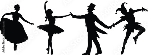 Christmas Nativity Scene Silhouette Vector Set, Holy Family Mary Joseph Baby Jesus in Manger, Wise Men Kings, Bethlehem House, Stable, Animals, Tree