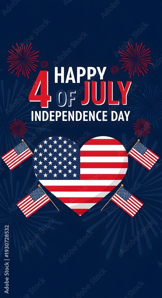 Fototapeta premium Happy 4th of july independence day celebration with heart and american flags