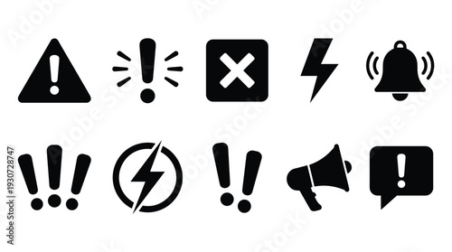 Warning signs alert symbols danger notification and attention icons on transparent background
