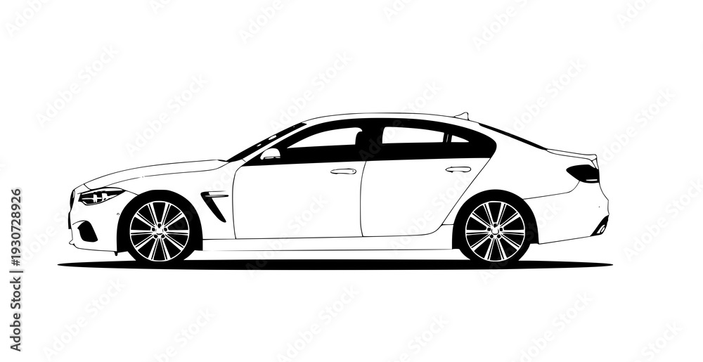 Fototapeta premium White Luxury European Sports Sedan Side View Vector Illustration Premium Car Isolated on White