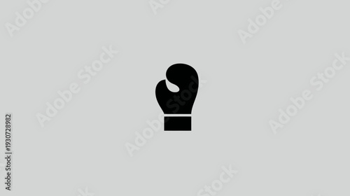 A simple, black boxing glove icon, centered on a gray background. Minimalist design