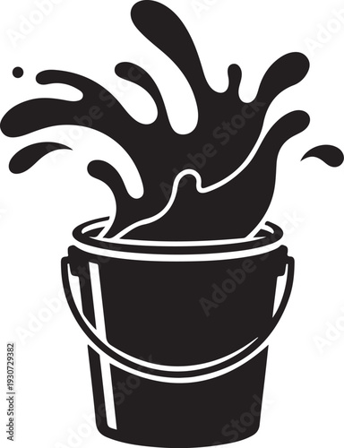 A black and white illustration of a bucket overflowing with liquid