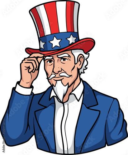 Uncle Sam Tipping Hat Patriotic American Symbol.