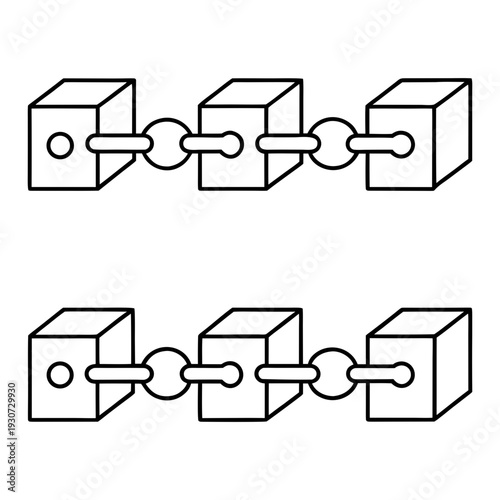 A minimalist vector graphic illustration of linked cubes in a chain design