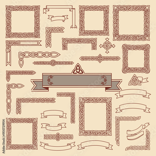Collection of Celtic knot frames and banners for design.