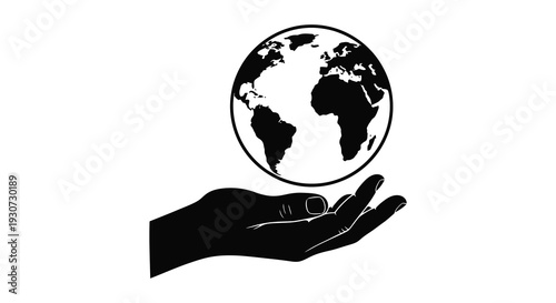 A black silhouette of a hand cradling the earth representing care and global responsibility silhouette high quality professional detailed modern elegant
