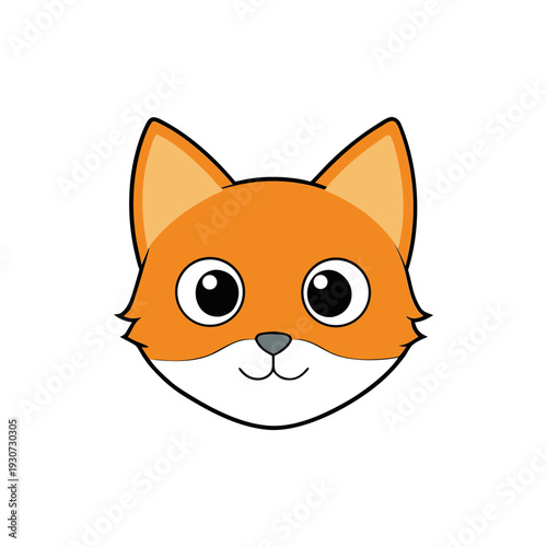 An adorable and friendly cartoon fox head with large, expressive eyes and a sweet smile looks directly forward.