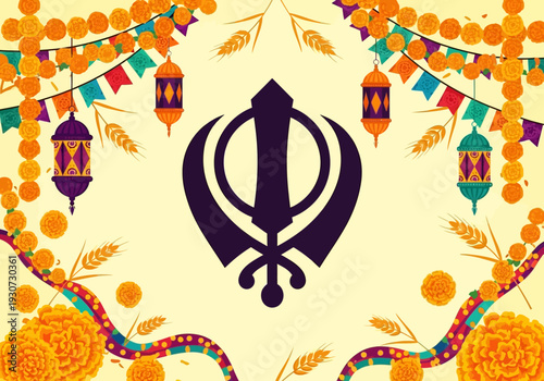 Sikh Khanda Symbol Religious Emblem Sacred Iconography.