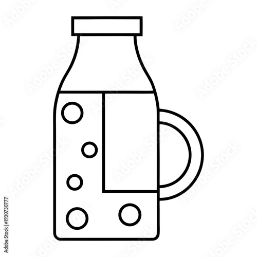A simple line art icon of a classic milk bottle or beverage container with a convenient handle.