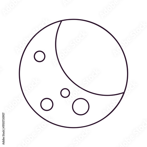 A simple line art illustration of the moon, featuring distinct craters and a visible crescent shape indicating a lunar phase.