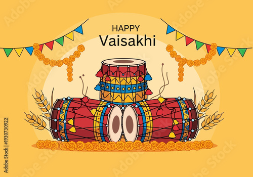 Vaisakhi Celebration Drums and Wheat Stalks.