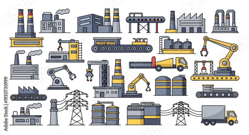 Industrial Equipment and Machinery Icons.