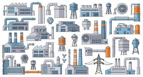 Industrial Equipment and Machinery Illustration.