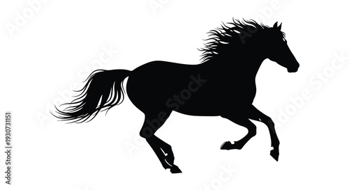 A dynamic black silhouette of a horse galloping showcasing flowing mane and tail silhouette high quality professional detailed modern elegant stylish