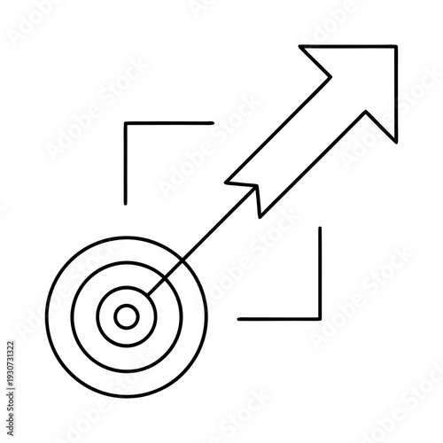 A focused outline illustration of an arrow hitting the bullseye of a target, enclosed by a bracket, symbolizing achievement.