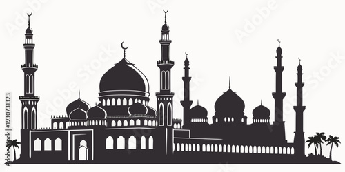 Iconic mosque architecture with intricate domes and minarets