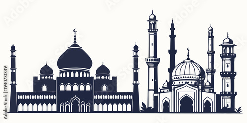 Majestic mosque with intricate architecture and multiple minarets under a clear sky