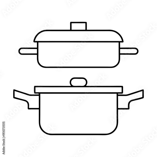 Two kitchen cooking pots with lids, one stacked above the other, representing essential culinary cookware and kitchenware.