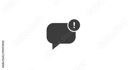 Exclamation mark in speech bubble icon.