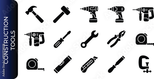 Set of construction tools on transparent background. Professional tools for building.