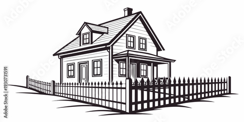 A charming two-story house with a white picket fence in a suburban neighborhood