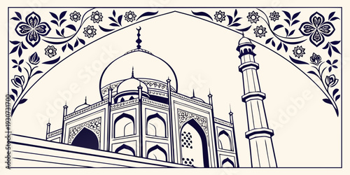 Intricate architectural details of a historic mosque's dome and minaret.