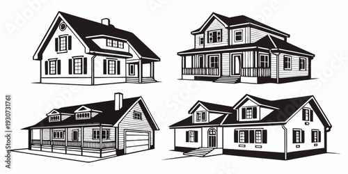 Four distinct house designs showcasing various architectural styles and features.