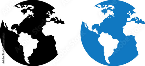 World Map Globe Silhouette Vector in Black and Blue