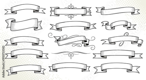 Collection of Hand Drawn Vintage Banners and Ribbons.