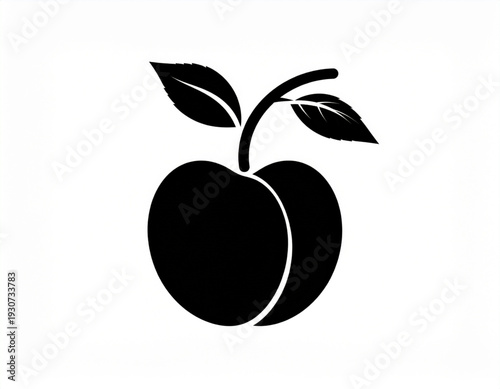Two black apples with green leaves on a white background isolated on transparent background