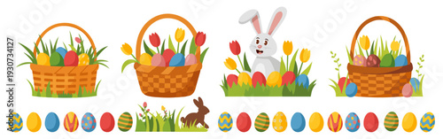 easter baskets with eggs vector set