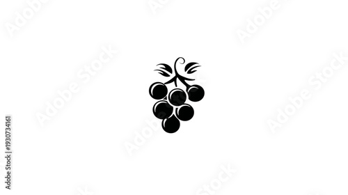 A simple, black-and-white illustration of a bunch of grapes with leaves and vines