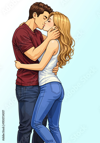 070-13-Young couple kissing embracing showing romantic love feelings
