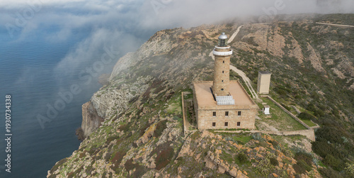 Aerial view of Capo Sandalo Lighthouse Carloforte Sardinia Italy