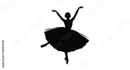 A graceful ballerina captured in a dynamic pose arms raised mid performance presented as a striking silhouette high quality professional detailed modern