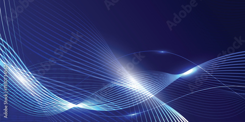 Futuristic blue abstract wave background with dynamic light lines, glowing curve stripes and modern technology motion design for business and web