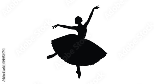 A graceful black silhouette of a ballerina mid performance showcasing poise and movement a striking silhouette high quality professional detailed modern elegant