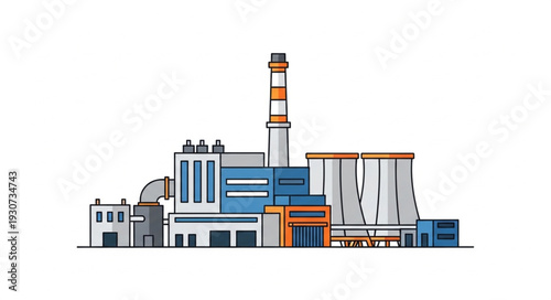 Industrial Factory Building with Chimney.