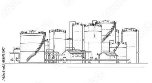 Industrial Factory Building Technical Drawing.