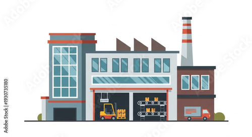 Industrial Factory Building with Chimney.